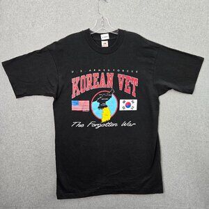 VINTAGE Korean Vet Men Shirt Large Black Single Stitch The Forgotten War 90s USA